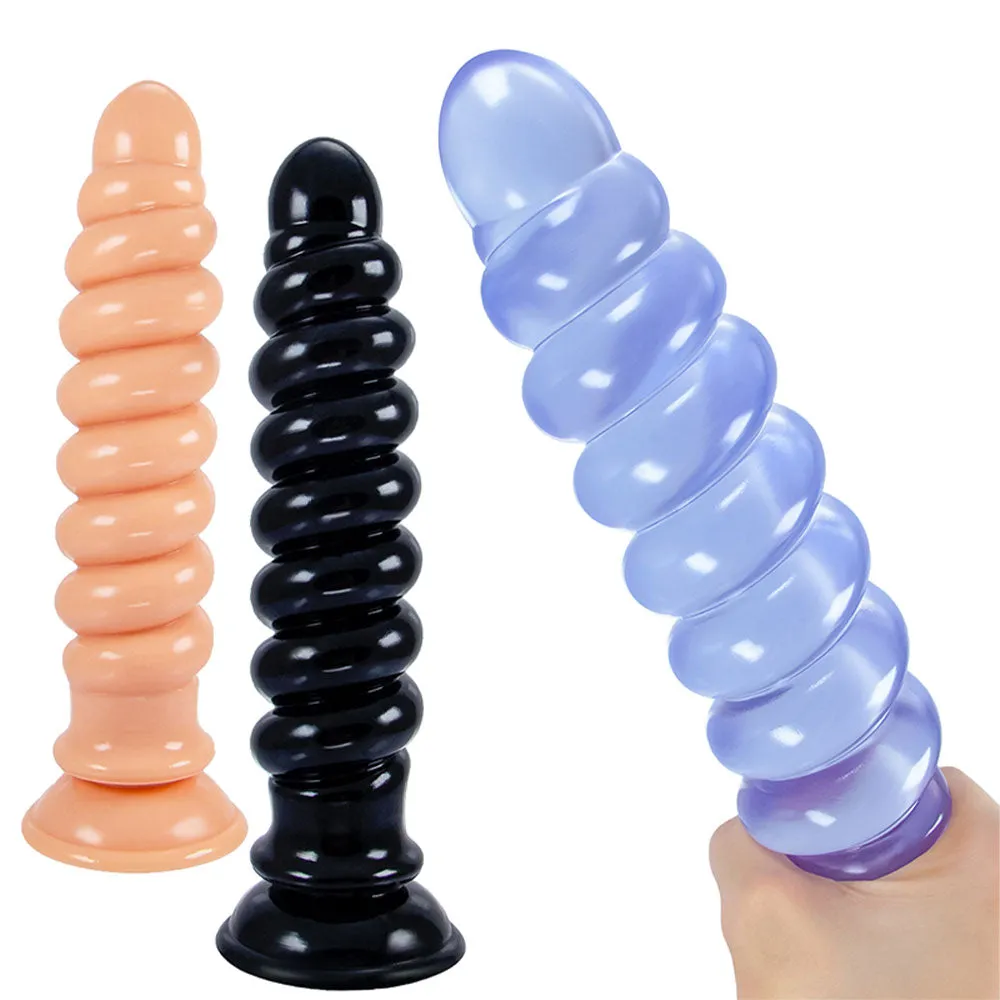 Long Spiral Silicone Dildo Anal Plug - Big Expansion Anal Dildos with Suction Cup Butt Plug