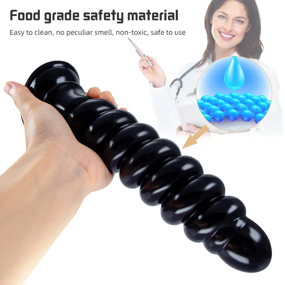 Long Spiral Silicone Dildo Anal Plug - Big Expansion Anal Dildos with Suction Cup Butt Plug