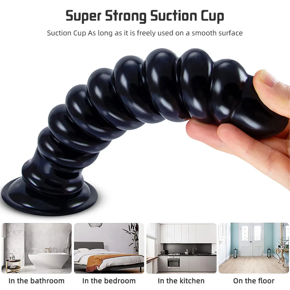 Long Spiral Silicone Dildo Anal Plug - Big Expansion Anal Dildos with Suction Cup Butt Plug