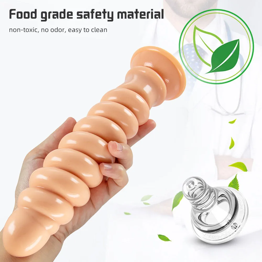Long Spiral Silicone Dildo Anal Plug - Big Expansion Anal Dildos with Suction Cup Butt Plug