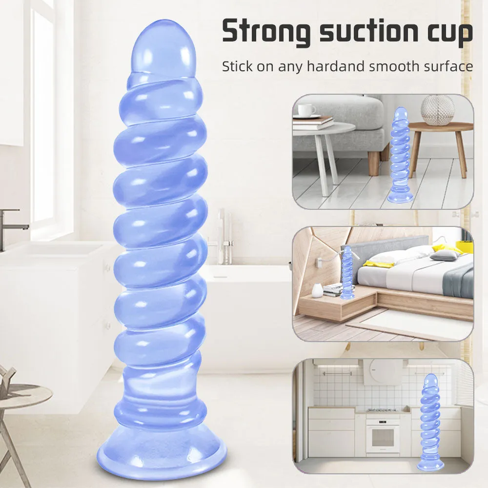 Long Spiral Silicone Dildo Anal Plug - Big Expansion Anal Dildos with Suction Cup Butt Plug