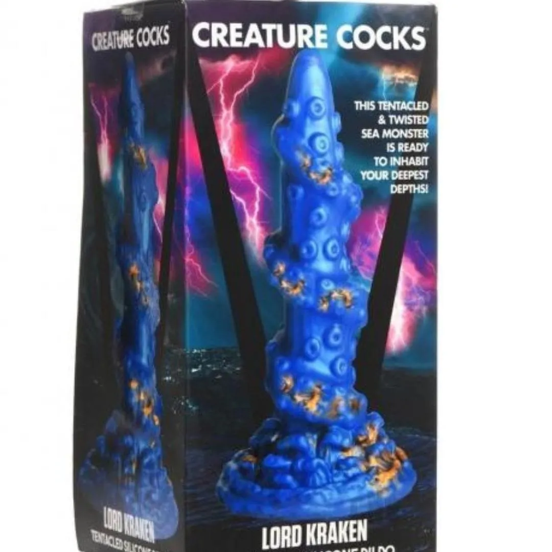 Lord Kraken Blue and Gold 8.5 Inch Silicone Dildo