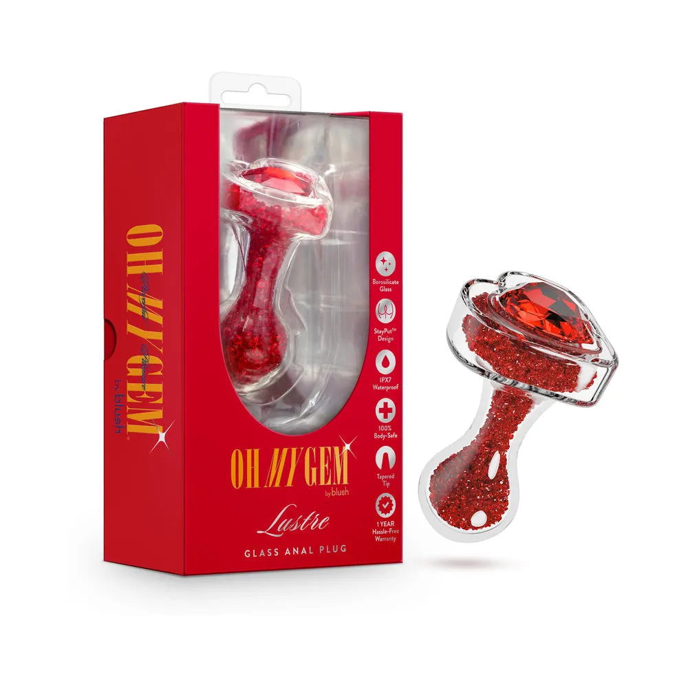 Lustre Glass Butt Plug with Gem Base & Red Crystals