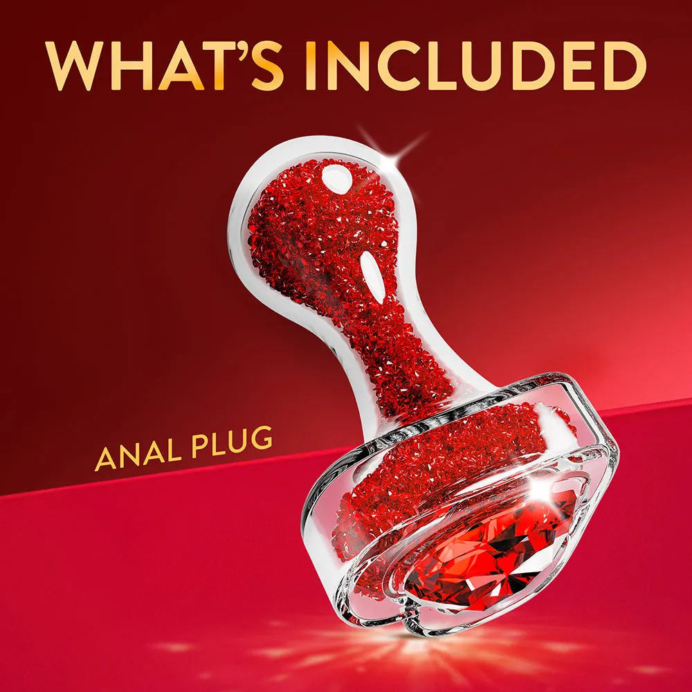 Lustre Glass Butt Plug with Gem Base & Red Crystals