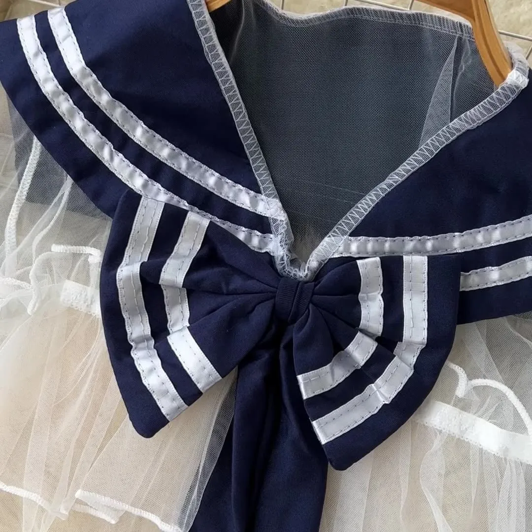 Sailor Tease Mesh Three Piece Lingerie