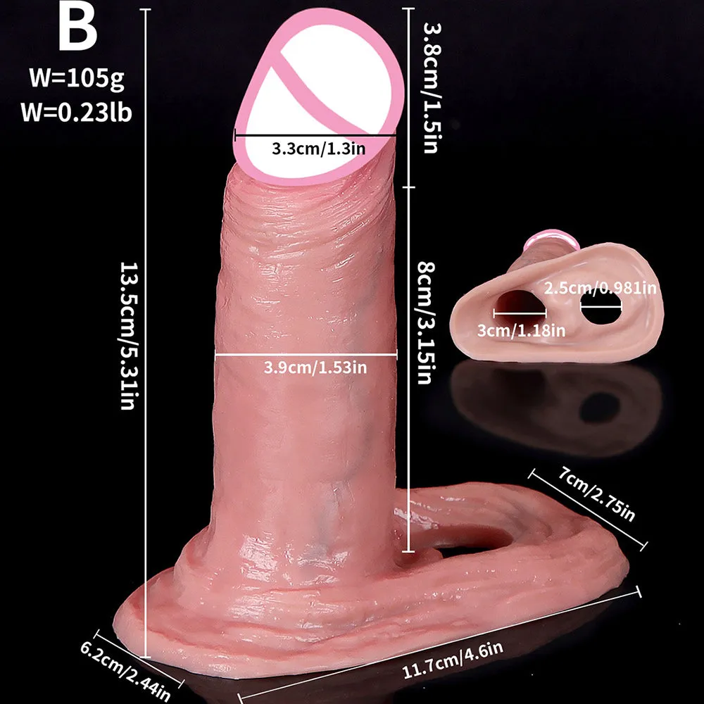 Silicone Cock Sleeve Penis Enlarger - Huge Realistic Dildo Condom Cock Ring Delay Ejaculation Sex Toy for Men