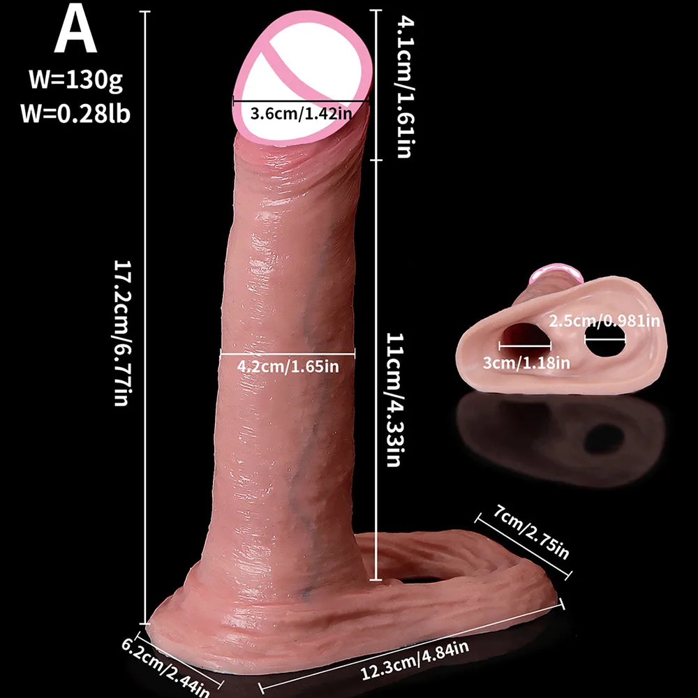 Silicone Cock Sleeve Penis Enlarger - Huge Realistic Dildo Condom Cock Ring Delay Ejaculation Sex Toy for Men