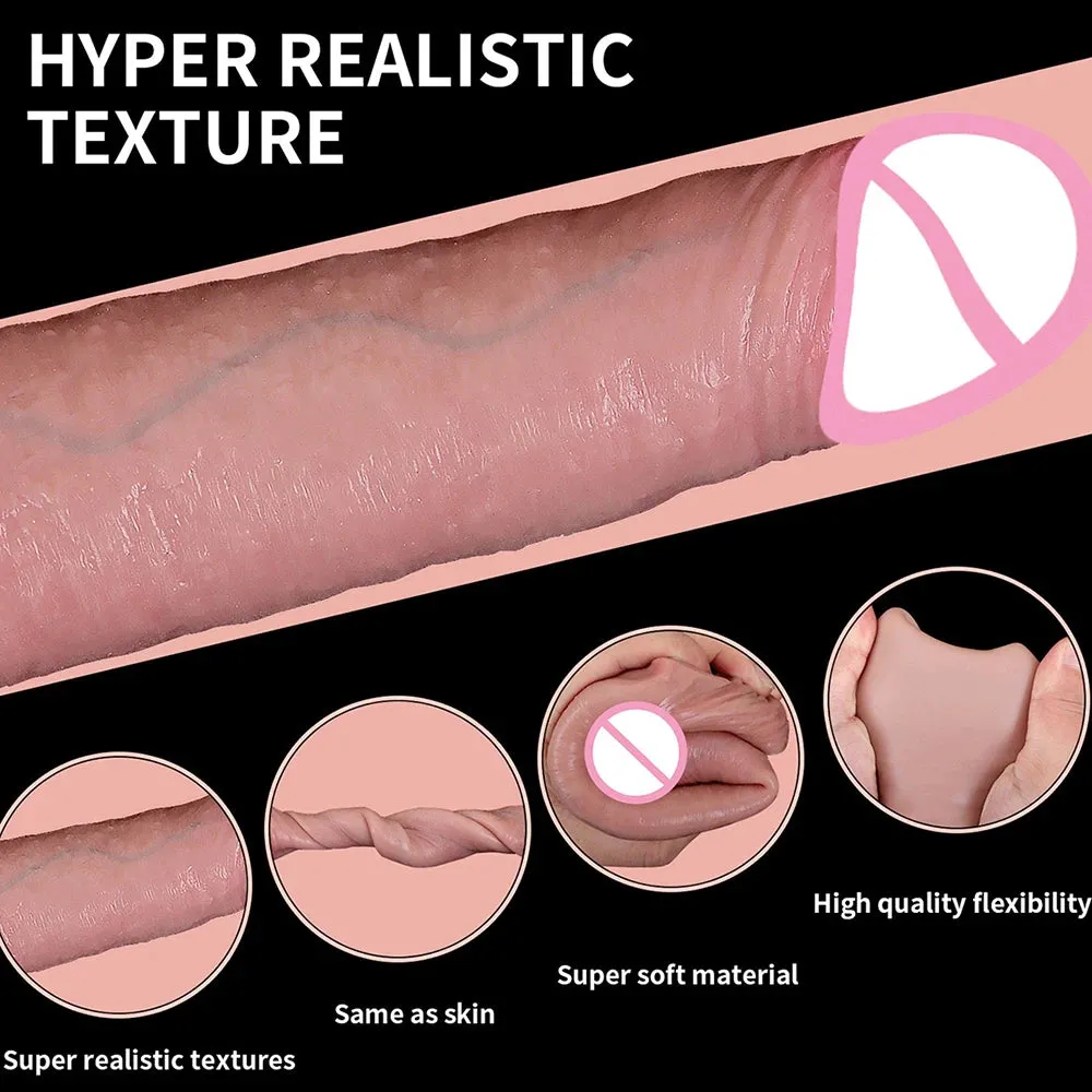 Silicone Cock Sleeve Penis Enlarger - Huge Realistic Dildo Condom Cock Ring Delay Ejaculation Sex Toy for Men