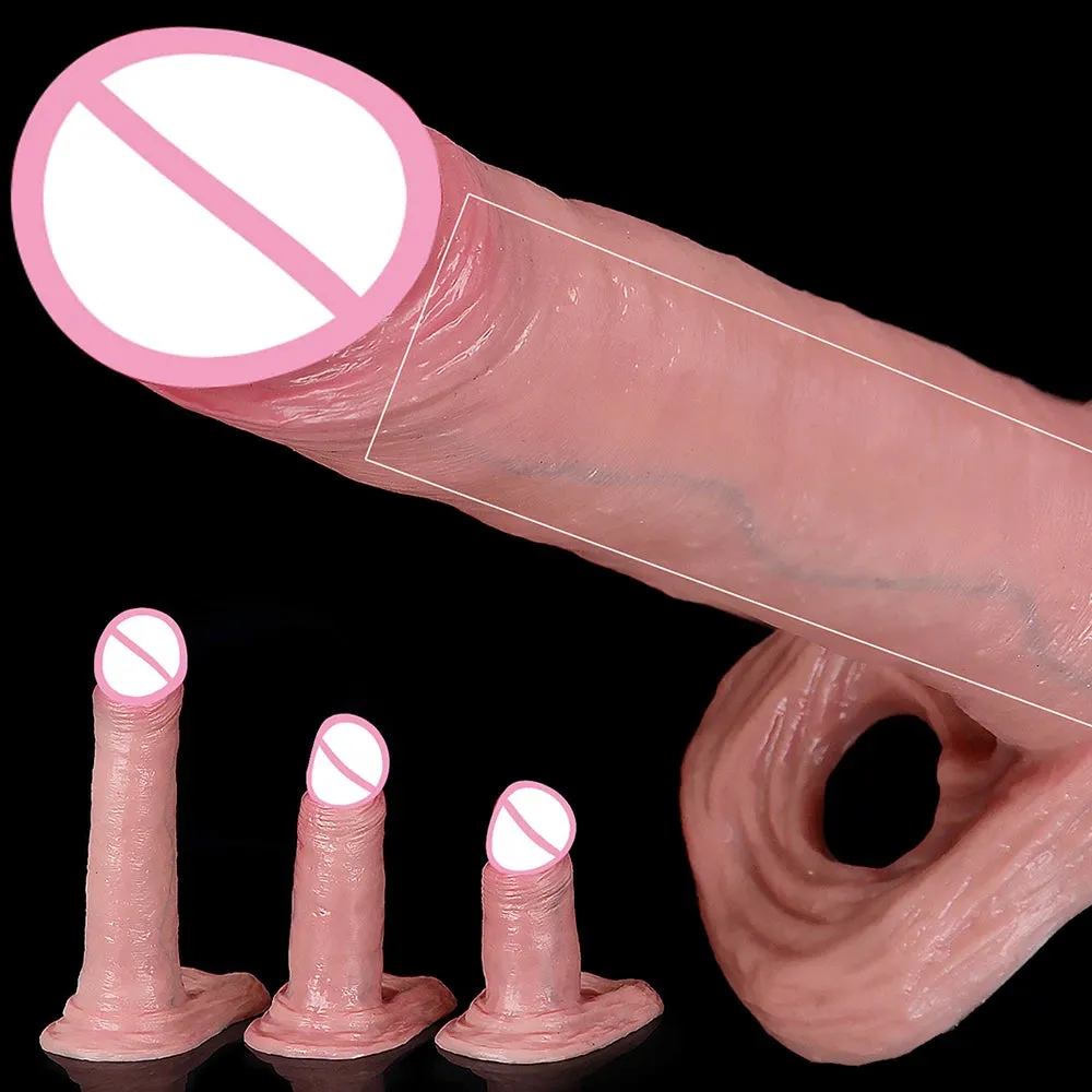 Silicone Cock Sleeve Penis Enlarger - Huge Realistic Dildo Condom Cock Ring Delay Ejaculation Sex Toy for Men
