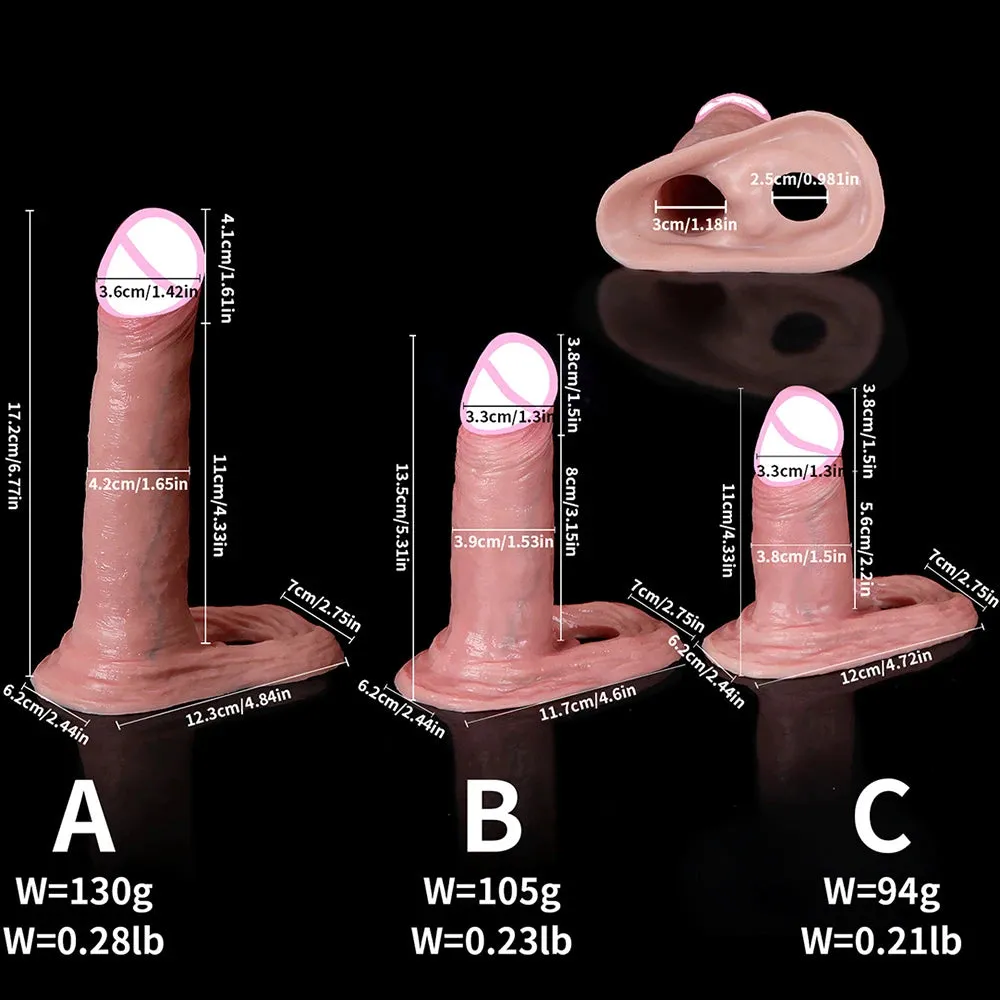 Silicone Cock Sleeve Penis Enlarger - Huge Realistic Dildo Condom Cock Ring Delay Ejaculation Sex Toy for Men