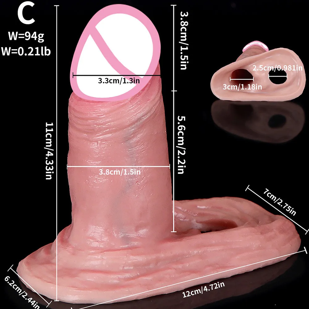 Silicone Cock Sleeve Penis Enlarger - Huge Realistic Dildo Condom Cock Ring Delay Ejaculation Sex Toy for Men