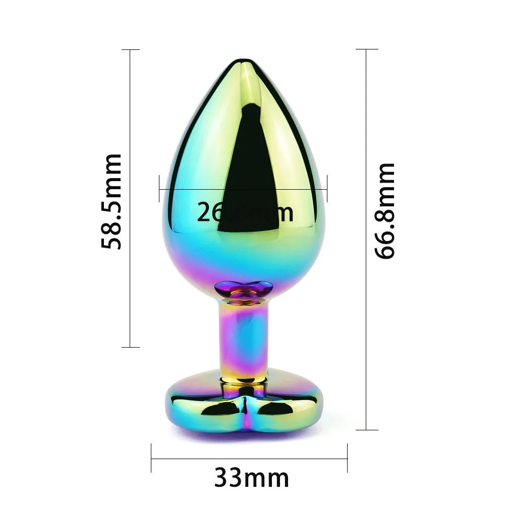 Small Jewelled Rainbow Heart Metal Butt Plug