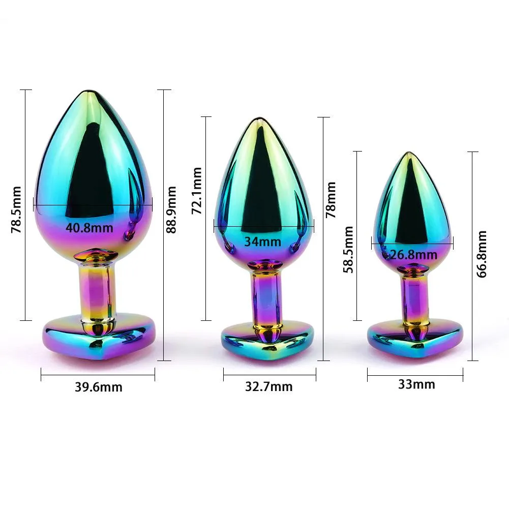 Small Jewelled Rainbow Heart Metal Butt Plug