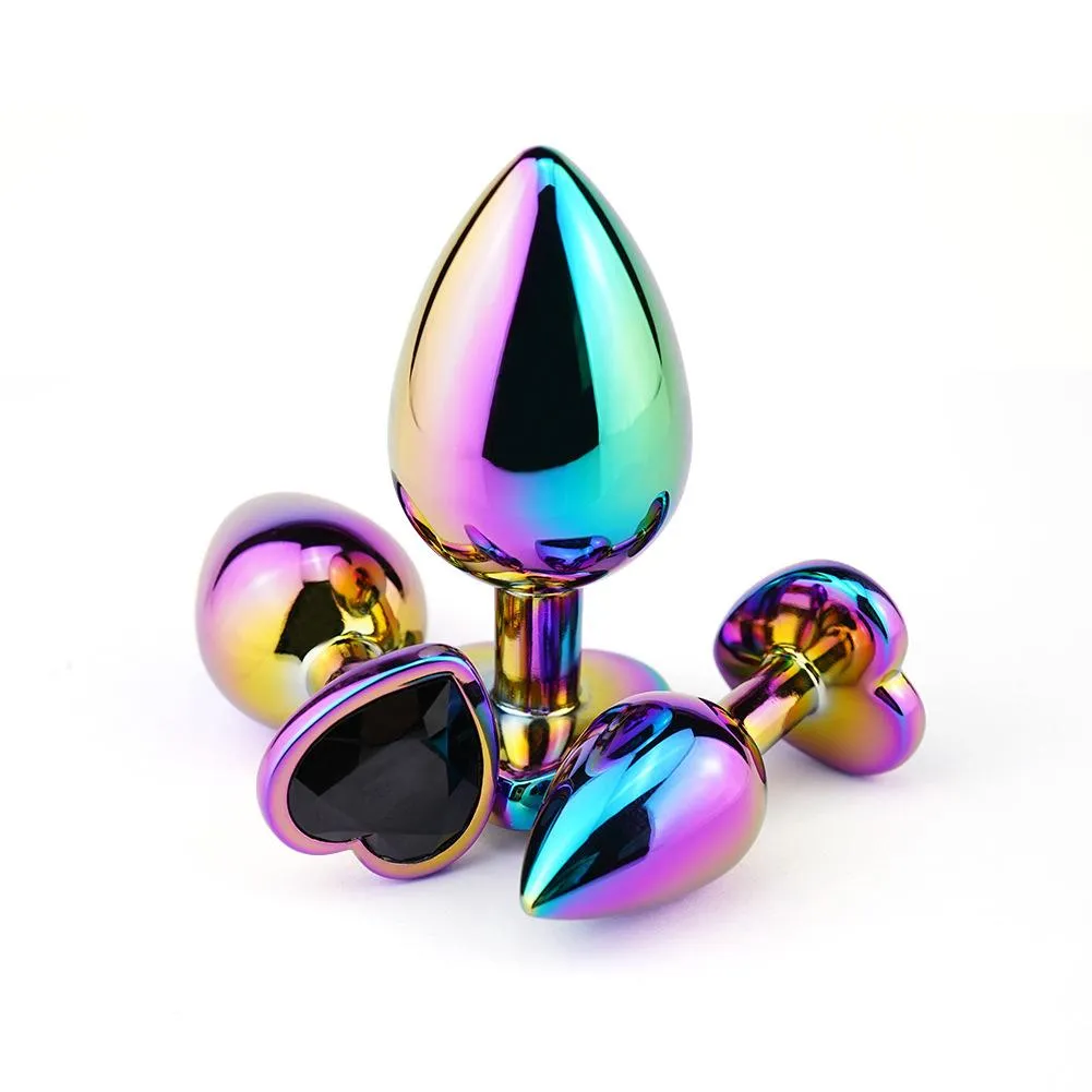 Small Jewelled Rainbow Heart Metal Butt Plug