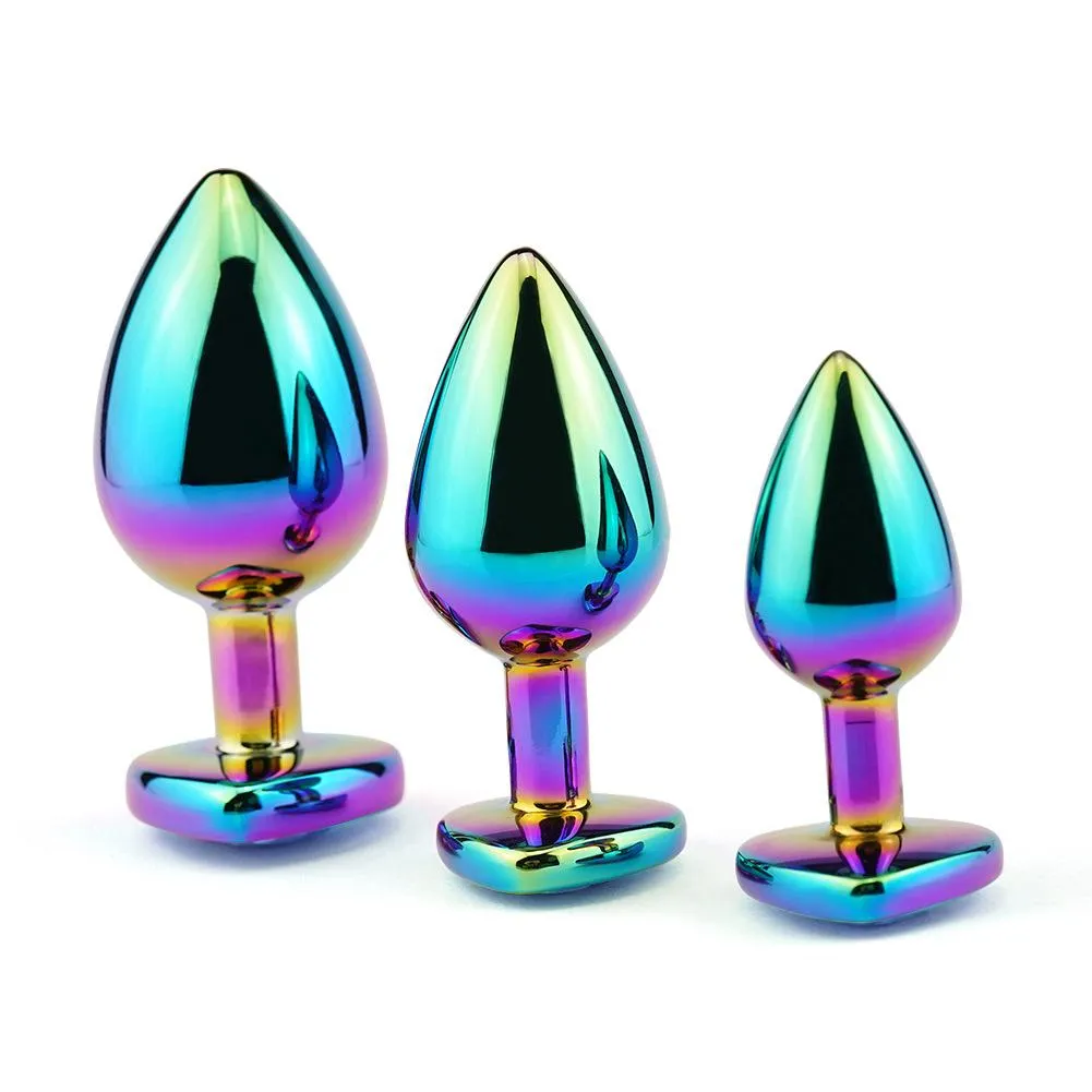 Small Jewelled Rainbow Heart Metal Butt Plug