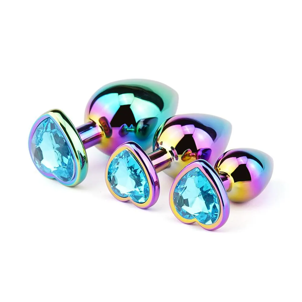 Small Jewelled Rainbow Heart Metal Butt Plug