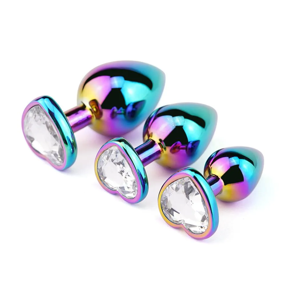 Small Jewelled Rainbow Heart Metal Butt Plug