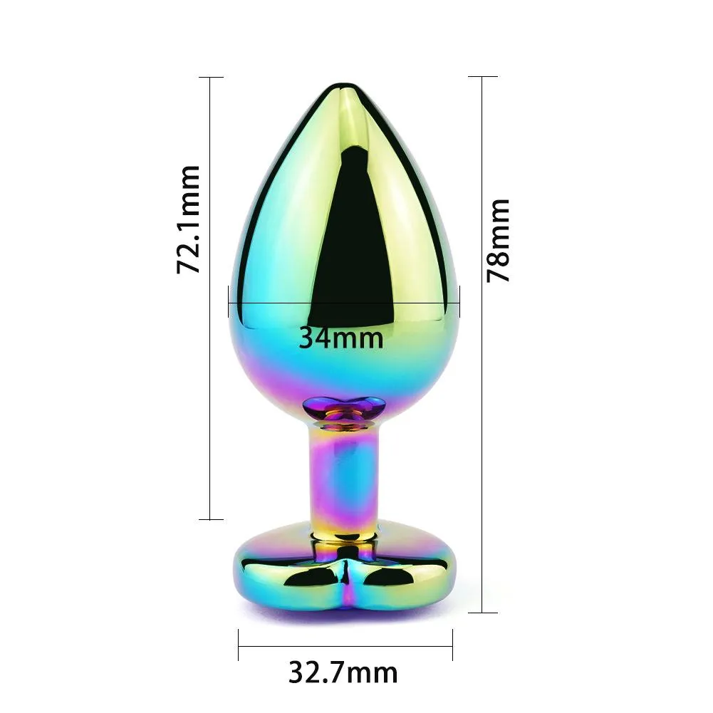 Small Jewelled Rainbow Heart Metal Butt Plug