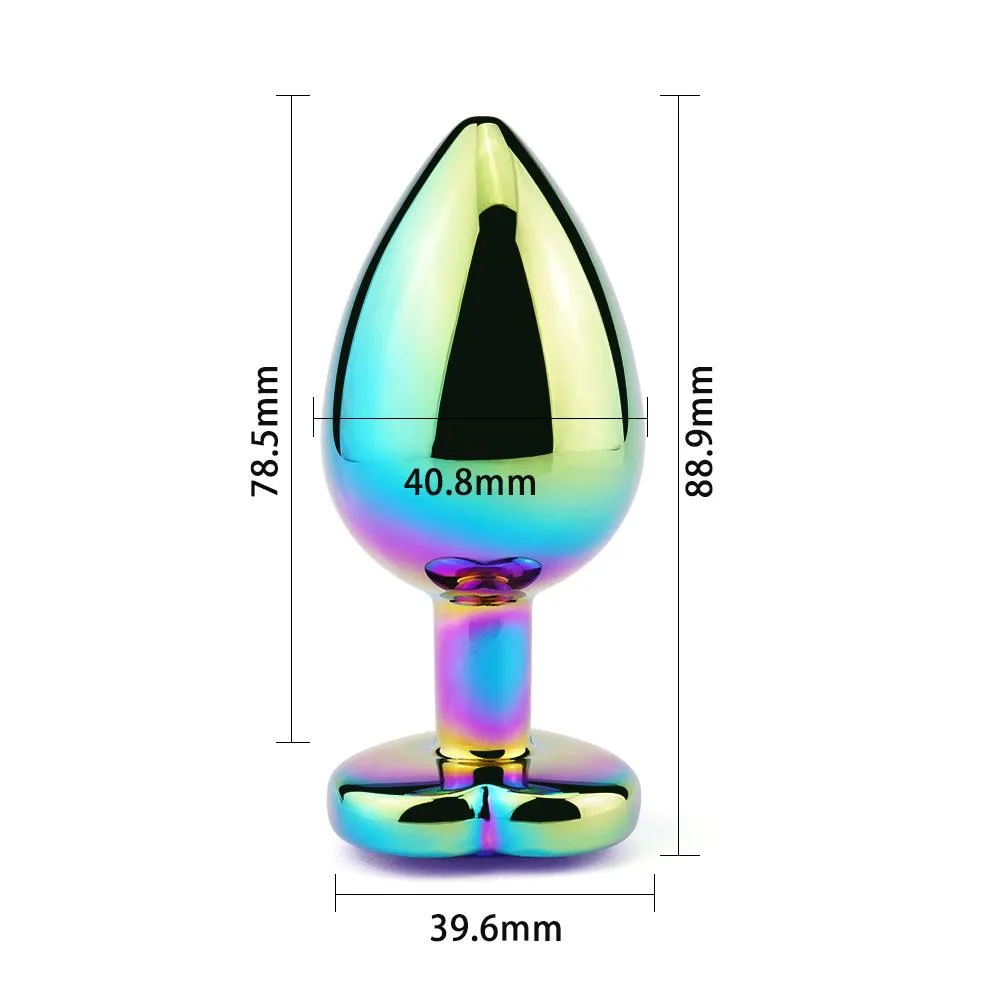 Small Jewelled Rainbow Heart Metal Butt Plug