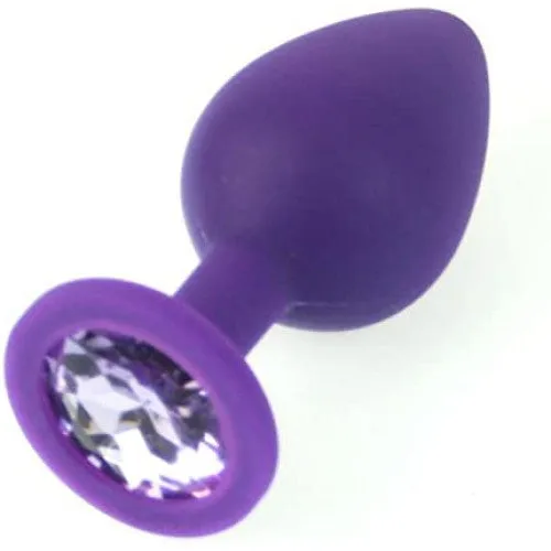 Small PURPLE silicone butt plug with CLEAR Jewel