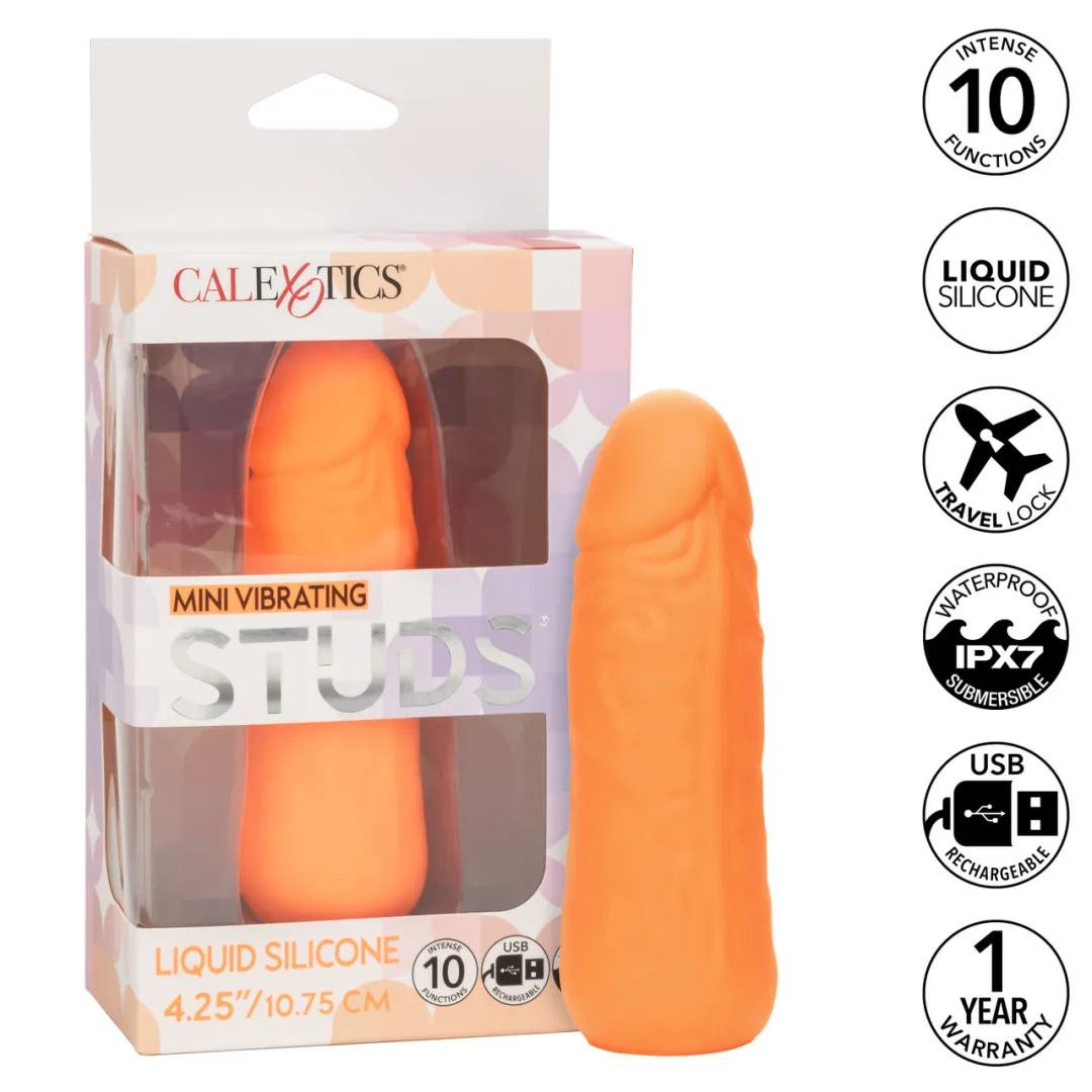 Vibrating Stud Mini Cock Shaped Bullet Vibrator - Orange
