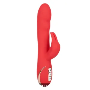 Vibrator cu stimulator JACK RABBIT Heated Silicone Ultra-Soft Rabbit. cu funcție de încălzire. 14 funcții de vibrație. roșu