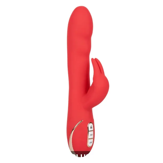 Vibrator cu stimulator JACK RABBIT Heated Silicone Ultra-Soft Rabbit. cu funcție de încălzire. 14 funcții de vibrație. roșu