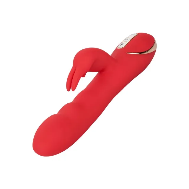 Vibrator cu stimulator JACK RABBIT Heated Silicone Ultra-Soft Rabbit. cu funcție de încălzire. 14 funcții de vibrație. roșu