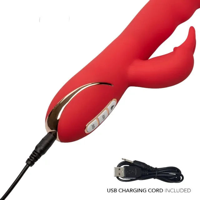 Vibrator cu stimulator JACK RABBIT Heated Silicone Ultra-Soft Rabbit. cu funcție de încălzire. 14 funcții de vibrație. roșu