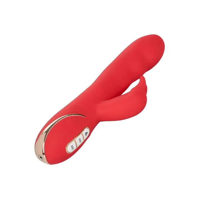 Vibrator cu stimulator JACK RABBIT Heated Silicone Ultra-Soft Rabbit. cu funcție de încălzire. 14 funcții de vibrație. roșu