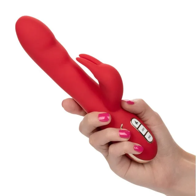 Vibrator cu stimulator JACK RABBIT Heated Silicone Ultra-Soft Rabbit. cu funcție de încălzire. 14 funcții de vibrație. roșu