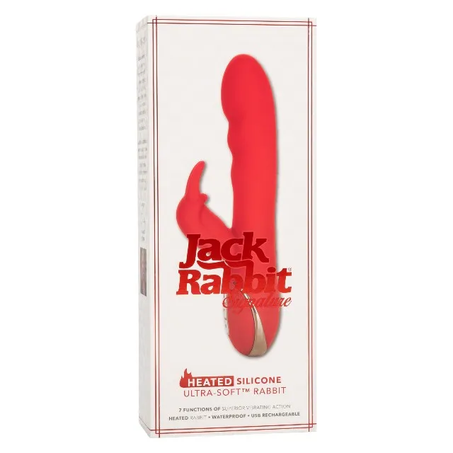 Vibrator cu stimulator JACK RABBIT Heated Silicone Ultra-Soft Rabbit. cu funcție de încălzire. 14 funcții de vibrație. roșu